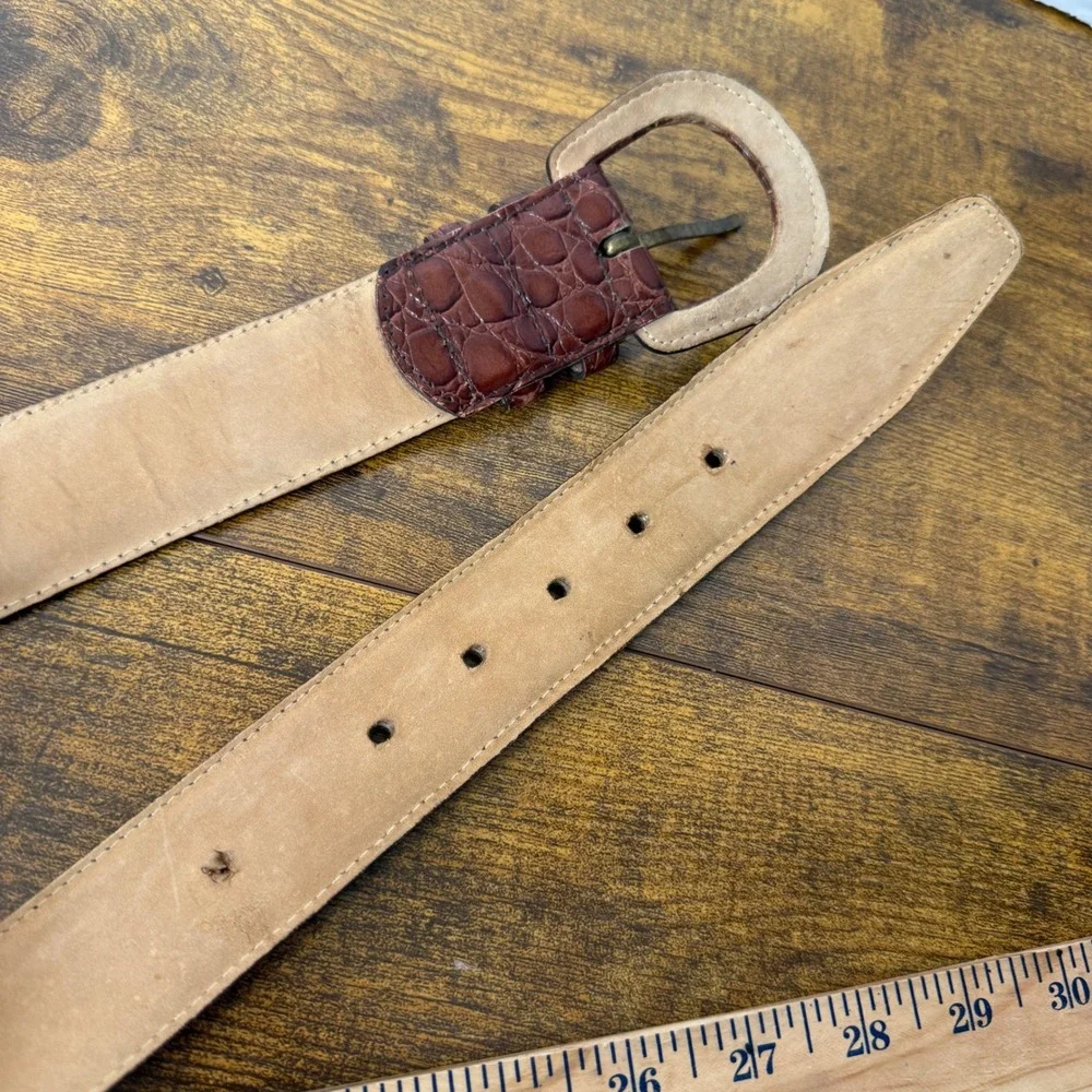 VTG Mark Shale Men's Genuine Leather Belt Large Brown Croc Embossed Print Preppy
